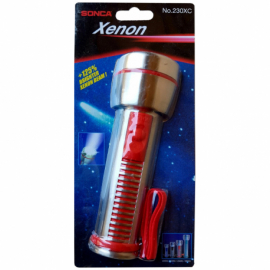 Фонарик переносной светодиодный влагонепроницаемый Sonca Ксенон(HPx21, 2.4V, 0.80A, 2xC/R16/UM2, яркость луча увеличена на 125%), в блистере Sonca 230XC 46364